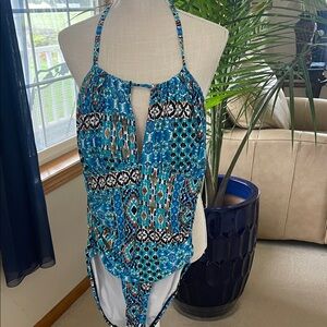 La Blanca Blue/Turquoise Patterned Halter One-Piece Swimsuit